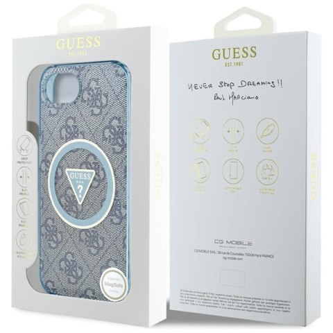 Guess IML Metal Glitter 4G Circle Triangle MagSafe - Etui do iPhone 16e (niebieski)