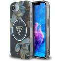 Guess IML Metal Glitter Flowers Triangle MagSafe - Etui do iPhone 16e (czarny)
