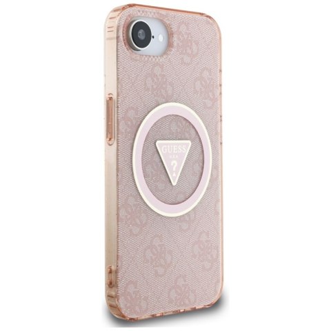 Guess IML Metal Glitter 4G Circle Triangle MagSafe - Etui do iPhone 16e (różowy)