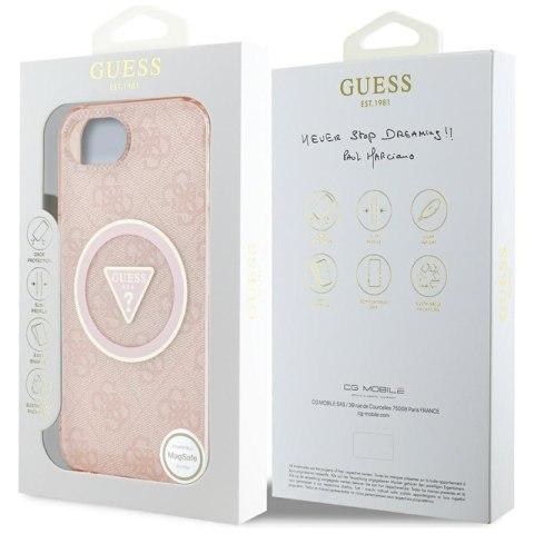 Guess IML Metal Glitter 4G Circle Triangle MagSafe - Etui do iPhone 16e (różowy)