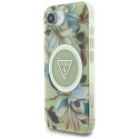Guess IML Metal Glitter Flowers Triangle MagSafe - Etui do iPhone 16e (zielony)
