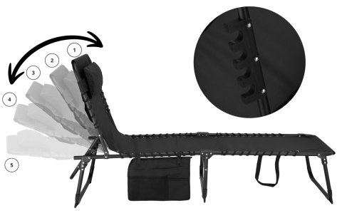 Leżak ogrodowy składany regulowany FENIKS czarny