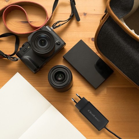 Qoltec Ładowarka sieciowa 65W GaN Super Fast | 5-20V | 3-3.25A | USB 3.1| Laptop | Smartfon | Tablet