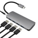 Qoltec Hub Adapter USB-C 3.1 5w1 | 4x USB 3.0 | DC