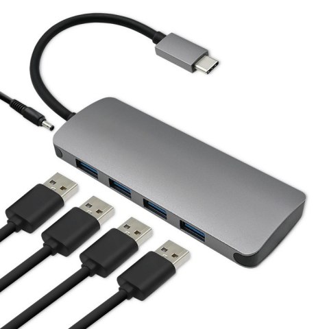 Qoltec Hub Adapter USB-C 3.1 5w1 | 4x USB 3.0 | DC