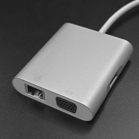 Qoltec Hub Adapter USB-C 3.1 4w1 | USB 3.0 | VGA | RJ45 | USB-C PD 92W