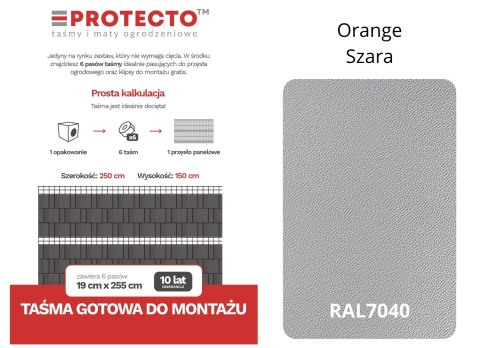 Taśma ogrodzeniowa PASKI 6 x 2,55mb ORANGE 19cm PROTECTO™ SZARA + 12 klipsów GRATIS