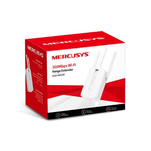 Repeater - wzmacniacz sygnału bezprzewodowego MW300RE V3, 300 Mb/s, 802.11n/g/b, 3 anteny / MERCUSYS