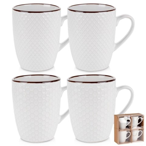 Kubki Ceramiczne Białe do Kawy Herbaty Zestaw Ozdobny VILDE 400 ml 4 szt.