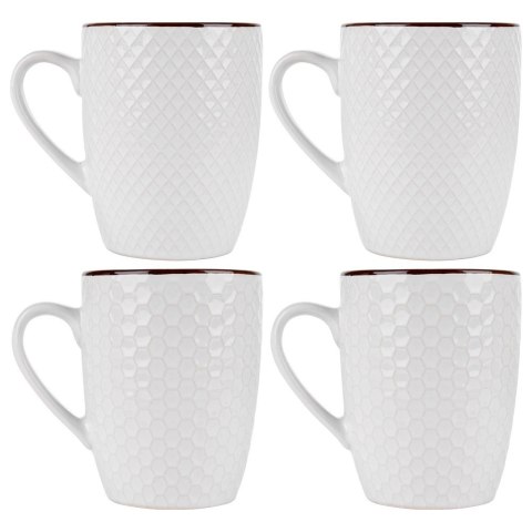 Kubki Ceramiczne Białe do Kawy Herbaty Zestaw Ozdobny VILDE 400 ml 4 szt.