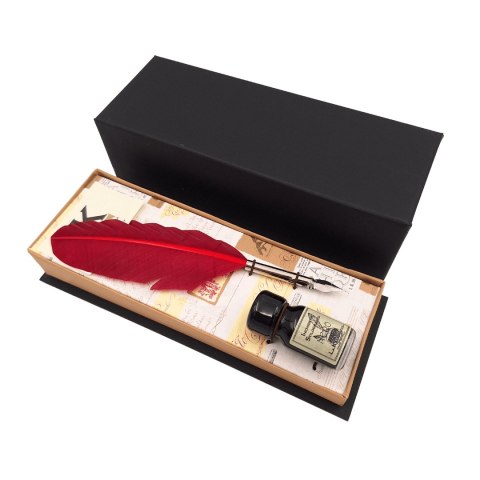 Zestaw do kaligrafii - bordowe pióro gęsie ze stalówką + tusz - 2226