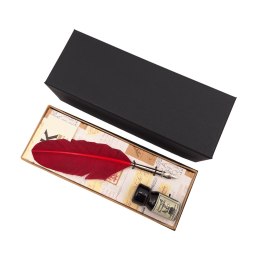 Zestaw do kaligrafii - bordowe pióro gęsie ze stalówką + tusz - 2226