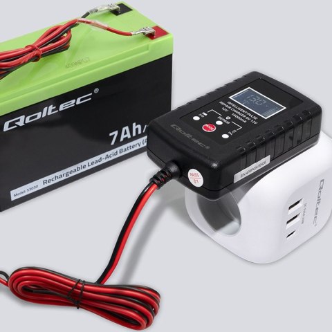 Qoltec Automatyczna ładowarka do akumulatora AGM GEL STD 6V/12V| 2A | Prostownik z funkcją naprawy i wyświetlaczem LED