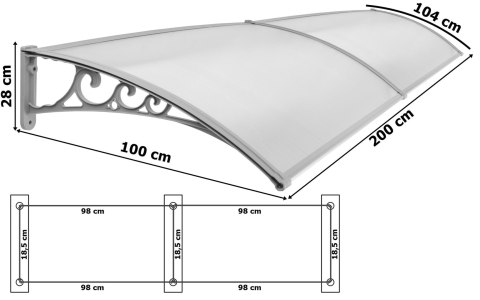 Daszek plastikowy Dako Duo 100x200cm szary