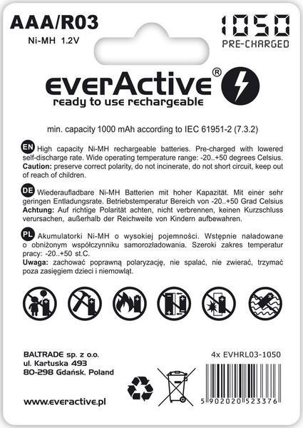 Akumulatorki AAA / R03 Ni-MH everActive 1050mAh Proffesional Line (box 4 szt.)