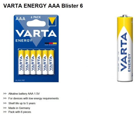 BATERIE ALKALICZNE VARTA R3 (AAA) ENERGY 6szt