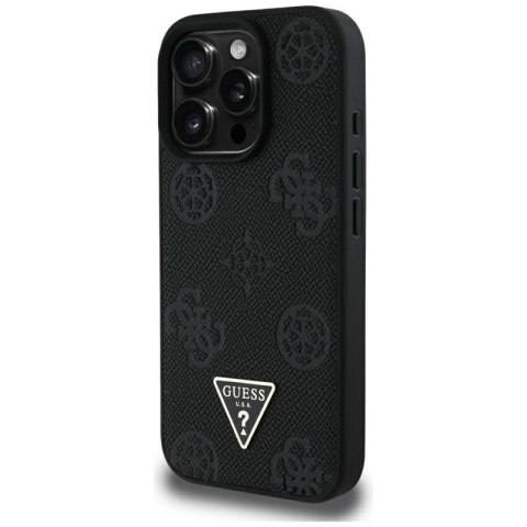 Guess Grained Hot Stamp Peony Triangle Logo MagSafe - Etui do iPhone 16 Pro Max (czarny)