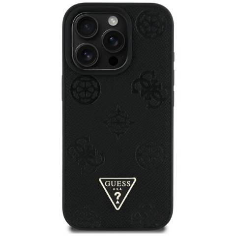 Guess Grained Hot Stamp Peony Triangle Logo MagSafe - Etui do iPhone 16 Pro Max (czarny)