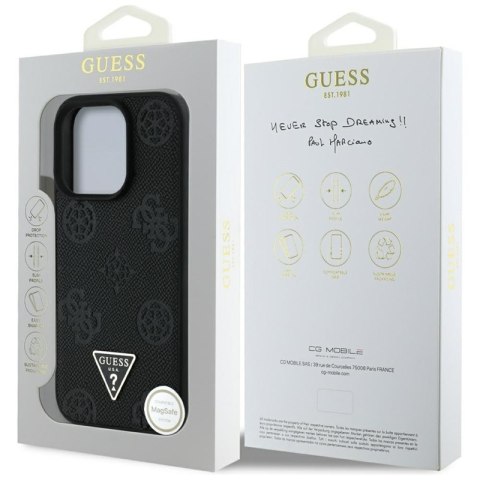 Guess Grained Hot Stamp Peony Triangle Logo MagSafe - Etui do iPhone 16 Pro Max (czarny)