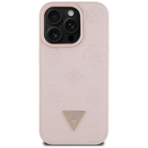 Guess Grained Hot Stamp Peony Triangle Logo MagSafe - Etui do iPhone 16 Pro Max (różowy)