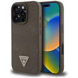 Guess Grained Hot Stamp Peony Triangle Logo MagSafe - Etui do iPhone 16 Pro (brązowy)