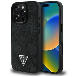 Guess Grained Hot Stamp Peony Triangle Logo MagSafe - Etui do iPhone 16 Pro (czarny)