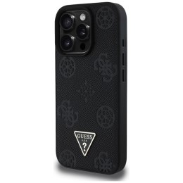 Guess Grained Hot Stamp Peony Triangle Logo MagSafe - Etui do iPhone 16 Pro (czarny)