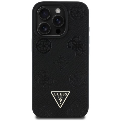 Guess Grained Hot Stamp Peony Triangle Logo MagSafe - Etui do iPhone 16 Pro (czarny)
