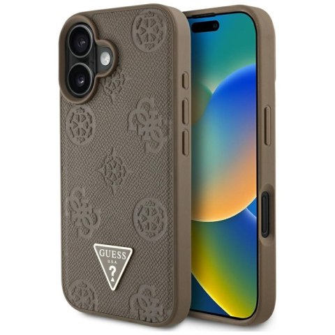 Guess Grained Hot Stamp Peony Triangle Logo MagSafe - Etui do iPhone 16 (brązowy)