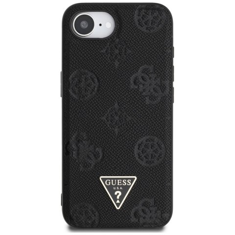 Guess Grained Hot Stamp Peony Triangle Logo MagSafe - Etui do iPhone 16e (czarny)