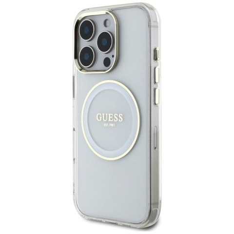 Guess IML Metal Colored Circle Classic Logo MagSafe - Etui do iPhone 16 Pro (biały)