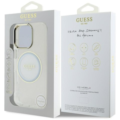 Guess IML Metal Colored Circle Classic Logo MagSafe - Etui do iPhone 16 Pro (biały)