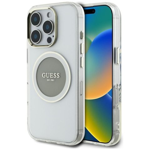 Guess IML Metal Colored Circle Classic Logo MagSafe - Etui do iPhone 16 Pro (szary)