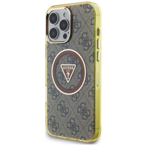 Guess IML Metal Glitter 4G Circle Triangle MagSafe - Etui do iPhone 16 Pro Max (brązowy)