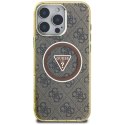 Guess IML Metal Glitter 4G Circle Triangle MagSafe - Etui do iPhone 16 Pro Max (brązowy)