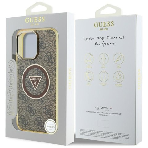Guess IML Metal Glitter 4G Circle Triangle MagSafe - Etui do iPhone 16 Pro Max (brązowy)