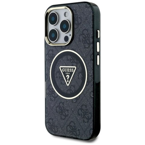 Guess IML Metal Glitter 4G Circle Triangle MagSafe - Etui do iPhone 16 Pro Max (czarny)