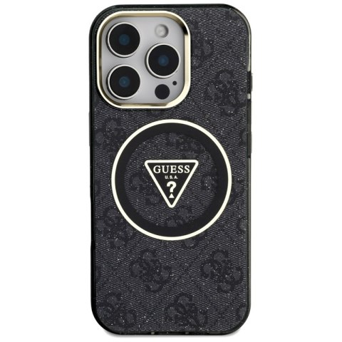 Guess IML Metal Glitter 4G Circle Triangle MagSafe - Etui do iPhone 16 Pro Max (czarny)