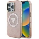 Guess IML Metal Glitter 4G Circle Triangle MagSafe - Etui do iPhone 16 Pro (różowy)