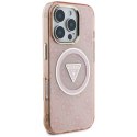 Guess IML Metal Glitter 4G Circle Triangle MagSafe - Etui do iPhone 16 Pro (różowy)