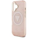 Guess IML Metal Glitter 4G Circle Triangle MagSafe - Etui do iPhone 16 (różowy)