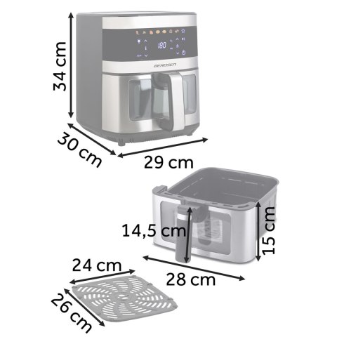 Frytkownica beztłuszczowa Air fryer duża frytownica 9,1l Berdsen 1700 W BD-656 srebrna