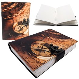 Notes Skórzany Kompas Retro Vintage 200 stron - Prezent dla Podróżnika - AH10