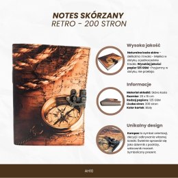 Notes Skórzany Kompas Retro Vintage 200 stron - Prezent dla Podróżnika - AH10