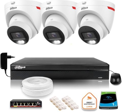 Zestaw monitoringu IP DAHUA 3 kamery zewnętrzne WizColor 2K 30m