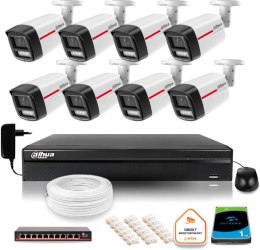 Zestaw monitoringu IP DAHUA 8 kamer zewnętrznych LED 50m WizColor 2K