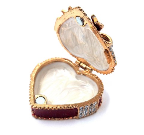 Wyjątkowe metalowe pudełeczko na biżuterię z kryształami - Serce - B0747-00