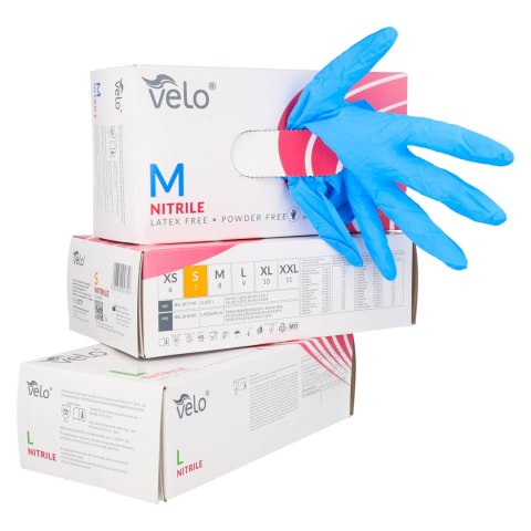 VELO NITRILE BLUE S Rękawice nitrylowe zabiegowe bezpudrowe, niebieskie, 100 szt.
