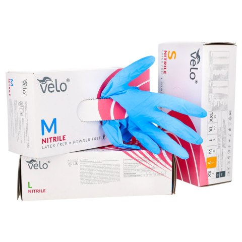 VELO NITRILE BLUE L Rękawice nitrylowe zabiegowe bezpudrowe, niebieskie, 100 szt.