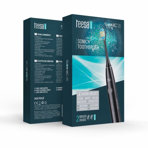 Soniczna szczoteczka do zębów TEESA SONIC 2 czarna , 5 trybów pracy, etui podróżne , USB typ C